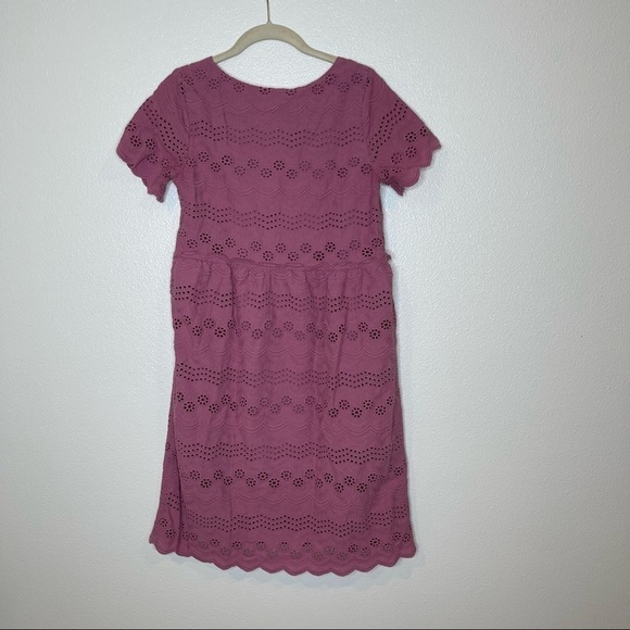 Tea n Rose Mauve Eyelet Cutout Tiered Dress Small - Picture 5 of 6